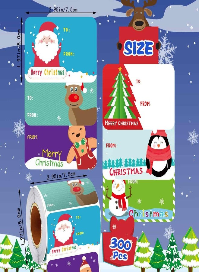 OTAITY Christmas Gift Tags 300 PCS Christmas Presents Stickers with Santa Claus Snowman Reindeer DIY Self Adhesive Christmas Tags for Christmas Gift Bags and Wrapped Presents - Image 2